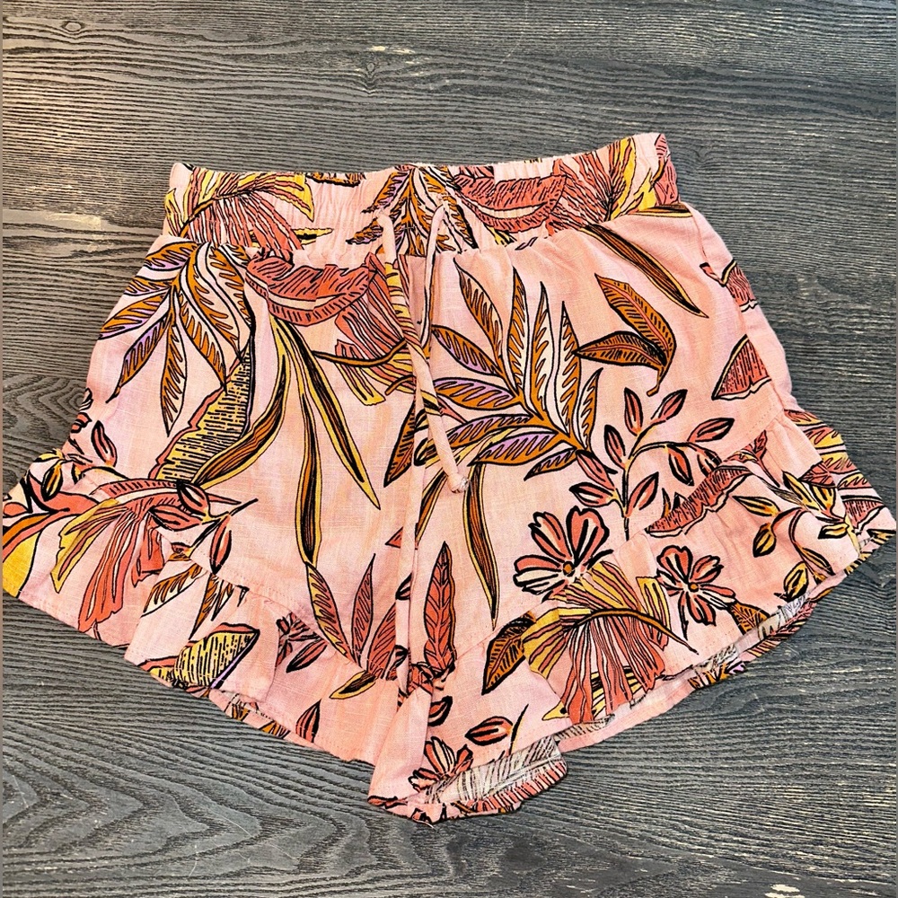 Pink Floral High Waisted Ruffle Shorts XS